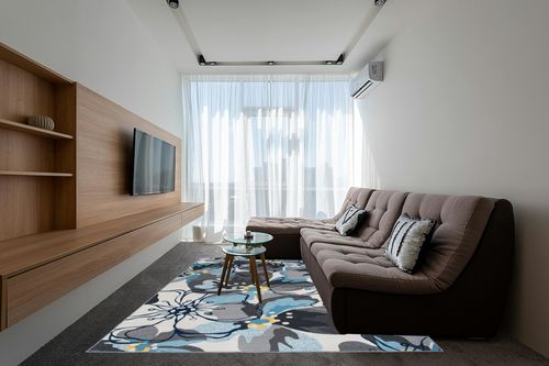 Modern Large Floral Non-Slip (Non-Skid) Area Rug 8 x 10 (7' 10" x 10') Gray-Blue in Grey Living Room with Brown Couch