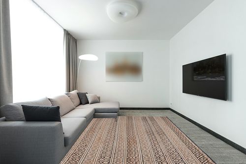 SAFAVIEH Natural Fiber Collection Area Rug - 8' x 10', Black & Natural, Flat Weave Farmhouse Geometric Jute Design, Ideal for High Traffic Areas in Living Room, Bedroom (NF379Z) in Modern Living Room with Grey Couch