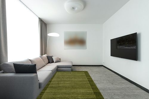 Unique Loom Del Mar Collection Area Rug - Abigail (5' 3" x 8' Rectangle, Light Green/ Ivory) in Modern Living Room with Grey Couch