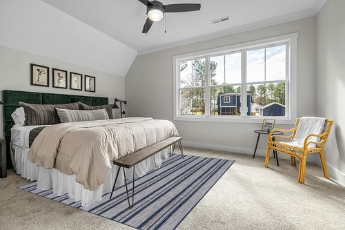 Rugs USA x Lauren Liess Gazania Striped Indoor/Outdoor Area Rug, 8' x 10', Blue in Grey Traditional Bedroom with King Bed