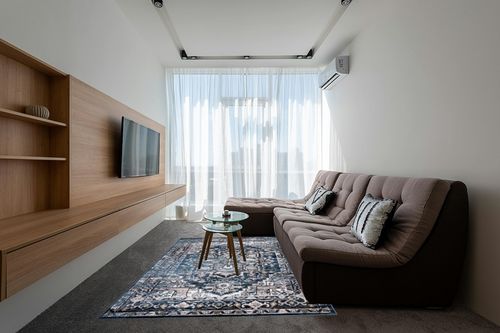 Bloom Rugs 6 x 10 Rug - Teal/Tan Traditional Persian Area Rug for Living Room, Bedroom, Dining Room, and Kitchen - Exact Size: 6' x 9' in Grey Living Room with Brown Couch