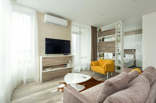 BENRON Large Cowhide Rug 5.3x6.2ft Area Rug Traditional Animal Rug Stylish Bedroom Rug Cow Print Rugs for Living Room Western Decor Room Decoration Carpets,Khaki Brown in Light Modern Living Room with TV