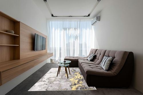 SAFAVIEH Adirondack Collection Area Rug - 6' x 9', Grey & Yellow, Modern Abstract Design, Non-Shedding & Easy Care, Ideal for High Traffic Areas in Living Room, Bedroom (ADR134H) in Grey Living Room with Brown Couch