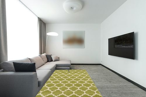 Unique Loom Trellis Collection Area Rug - Philadelphia (5' 1" x 8' Rectangle, Light Green/ Beige) in Modern Living Room with Grey Couch