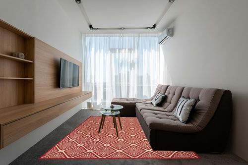 SAFAVIEH Linden Collection 8' x 10' Red/Cream LND132Q Trellis Indoor/ Outdoor Non-Shedding Easy scrubbing Patio Backyard Porch Deck Mudroom Area-Rug in Grey Living Room with Brown Couch