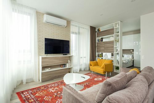 nuLOOM Transitional Tribal Wilma Area Rug, 8x10, Orange in Light Modern Living Room with TV