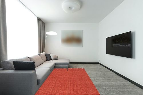 nuLOOM Daniela Farmhouse Chunky Jute Area Rug, 5' x 7' 6", Terra in Modern Living Room with Grey Couch