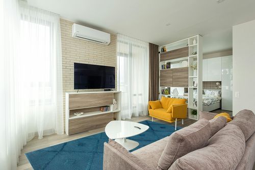 Antep Rugs Palafito 8x10 Geometric Shag Diamond High-Low Pile Textured Indoor Area Rug (Teal Blue, 7'10" x 10') in Light Modern Living Room with TV