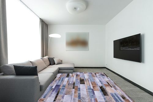 SAFAVIEH Faux Hide Collection Area Rug - 8' x 10', Beige & Purple, Rustic Modern Glam Design, Non-Shedding & Easy Care, Machine Washable Ideal for High Traffic Areas in Living Room, Bedroom (FAH515A) in Modern Living Room with Grey Couch