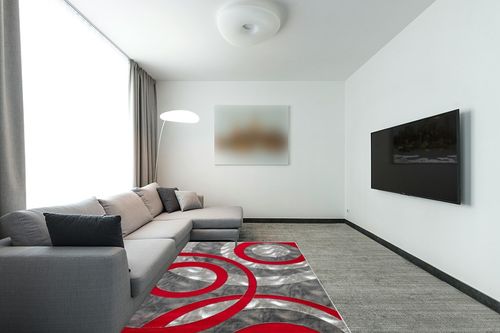 GLORY RUGS Area Rug Modern 5x7 Light red Circles Geometry Soft Hand Carved Contemporary Floor Carpet Fluffy Texture for Indoor Living Dining Room and Bedroom Area in Modern Living Room with Grey Couch