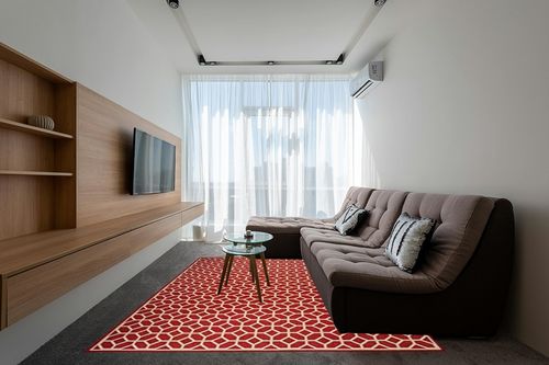 SAFAVIEH Linden Collection 8' x 10' Red/Cream LND127Q Geometric Indoor/ Outdoor Non-Shedding Easy scrubbing Patio Backyard Porch Deck Mudroom Area-Rug in Grey Living Room with Brown Couch