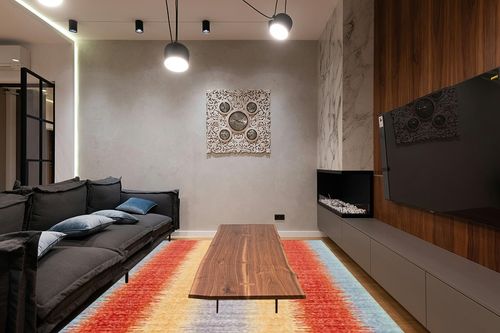 SAFAVIEH Windsor Collection Area Rug - 8' x 10', Yellow & Purple, Shabby Chic Boho Distressed Design, Non-Shedding & Easy Care, Ideal for High Traffic Areas in Living Room, Bedroom (WDS304C) in Dark Wood Living Room with Black Couch