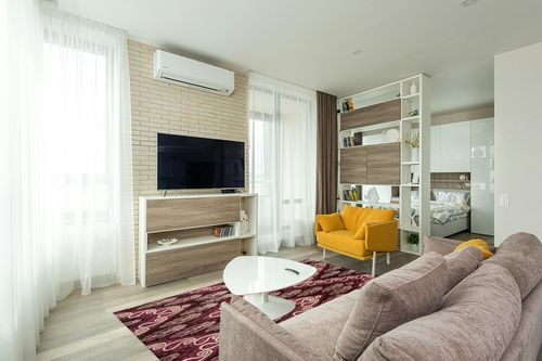 SAFAVIEH Ikat Collection Area Rug - 5' x 8', Dark Brown & Purple, Handmade Wool, Ideal for High Traffic Areas in Living Room, Bedroom (IKT473A) in Light Modern Living Room with TV