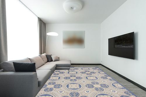 Nourison Aloha Indoor/Outdoor Blue/Grey 9' x 12' Area Rug, Easy Cleaning, Non Shedding, Bed Room, Living Room, Dining Room, Backyard, Deck, Patio, High-Traffic Areas (9x12) in Modern Living Room with Grey Couch