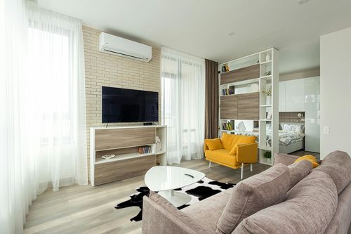 A-STAR Black and White Cowhide Area Rug Premium Quality Natural Cow Skin Leather Rug for Living Room Décor 5ft x 6ft (60Inch x 72Inch, 152.4CM x 182.88CM) X-Large in Light Modern Living Room with TV