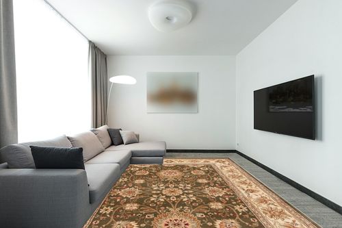 SAFAVIEH Lyndhurst Collection Area Rug - 9' x 12', Sage & Ivory, Traditional Oriental Design, Non-Shedding & Easy Care, Ideal for High Traffic Areas in Living Room, Bedroom (LNH212C) in Modern Living Room with Grey Couch