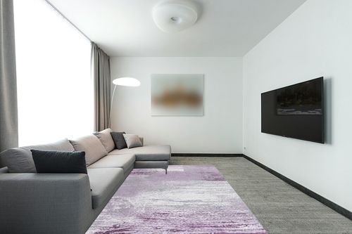 SAFAVIEH Adirondack Collection Area Rug - 6' x 9', Grey & Purple, Modern Abstract Design, Non-Shedding & Easy Care, Ideal for High Traffic Areas in Living Room, Bedroom (ADR112V) in Modern Living Room with Grey Couch