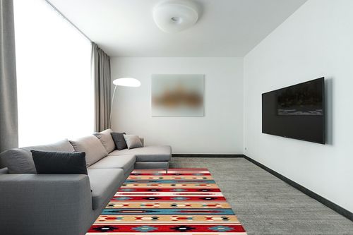 Safavieh Kilim Collection Area Rug - 5' x 8', Beige & Red, Handmade Flat Weave Wool, Ideal for High Traffic Areas in Living Room, Bedroom (KLM712A) in Modern Living Room with Grey Couch