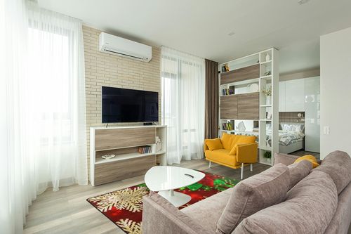 ALAZA Christmas Area Rugs, Area Rugs 5x7 for Living Room Bedroom Home Decorative Christmas Poinsettia and Snowflakes (1) in Light Modern Living Room with TV