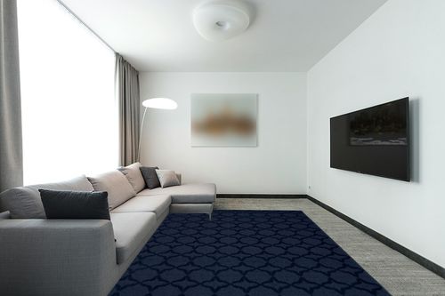 Garland Rug Sparta 8-Feet by 10-Feet Area Rug Navy in Modern Living Room with Grey Couch
