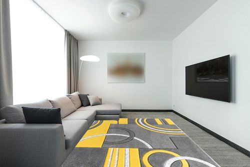 GLORY RUGS Area Rug Modern Soft Hand Carved Contemporary Floor Carpet with Premium Fluffy Texture for Indoor Living Dining Room and Bedroom Area (8x10, Yellow) in Modern Living Room with Grey Couch