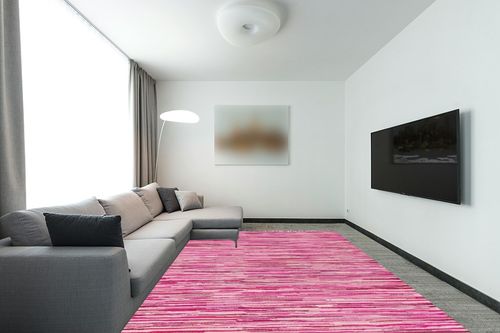 Unique Loom Chindi Cotton Collection Hand Woven Natural Fibers Area Rug_CCH002, 9 ft x 12 ft, Pink/Ivory in Modern Living Room with Grey Couch