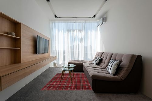 Nourison Grafix Red 5'3" x 7'3" Area -Rug, Modern, Plaid, Bed Room, Living Room, Dining Room, Kitchen, Easy -Cleaning, Non Shedding, (5' x 7') in Grey Living Room with Brown Couch