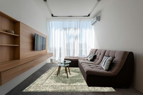 Valenrug Washable Rug 8x10 - Ultra Thin Green Collection Area Rug, Stain Resistant Non-Skid Rugs for Living Room, Antique Bedroom Rugs(8'x10', TPR40-Green) in Grey Living Room with Brown Couch