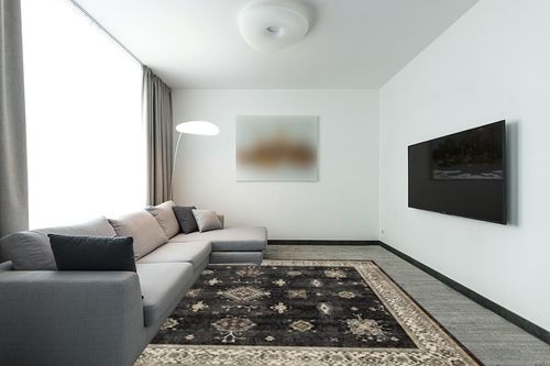 RUGGABLE – Verena Dark Wood – Machine Washable Area Rug – Pet & Child Friendly – Stain & Water Resistant – Non-Slip – 8'x10' in Modern Living Room with Grey Couch