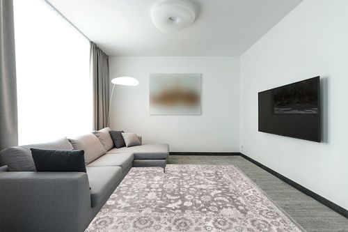 SAFAVIEH Brentwood Collection Area Rug - 8' x 10', Cream & Grey, Traditional Oriental Design, Non-Shedding & Easy Care, Ideal for High Traffic Areas in Living Room, Bedroom (BNT844B) in Modern Living Room with Grey Couch
