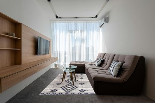 RUG BRANCH Soft Plush Retro Contemporary Moroccan Shag Grey Blue Indoor Area Rug for Living Room, Bedroom, Dining Room, and Kitchen - 5' x 7' (5'3" X 7'7") in Grey Living Room with Brown Couch