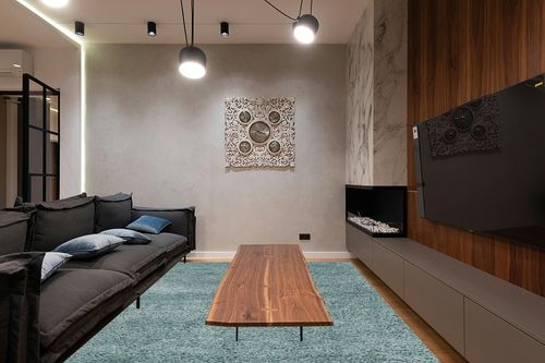 ‎Ivory ‎Rug  ‎Di, Conference Room, Home Office ‎Area Rug in Dark Wood Living Room with Black Couch