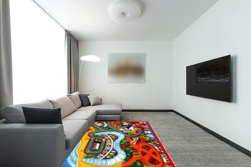 Gertmenian Kids Playroom & Game Room Carpet | Disney Pixar Cars 3 Childrens Rug | Kids Novelty Home Decor, Perfect Area Carpet for Boys & Girls Playroom, Bedroom | 54x78 Large, Red in Modern Living Room with Grey Couch