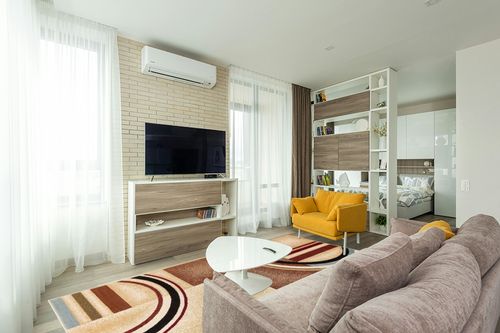 Well Woven Deco Rings Ivory Geometric Modern Casual Area Rug (7'10" x 9'10") Easy to Clean Stain Fade Resistant Shed Free Abstract Contemporary Color Block Boxes Lines Soft Living Dining Room Rug in Light Modern Living Room with TV