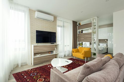 Safavieh Amsterdam, Terracotta / Multi, 8' x 10', Area Rug in Light Modern Living Room with TV