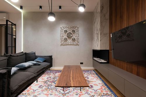 IMINROME Area Rug 8x10 Vintage Bohemian Rug Indoor Medallion Floor Carpet Rug Velvet Mat Stain Resistant Foldable Accent Rug Lightweight Kitchen Living Room Bedroom Dining Room, Multi in Dark Wood Living Room with Black Couch