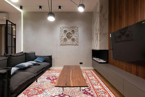 INGEROOM Area Rug 9x12 in Dark Wood Living Room with Black Couch