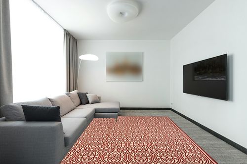 SAFAVIEH Linden Collection 8' x 10' Red/Cream LND134Q Geometric Indoor/ Outdoor Non-Shedding Easy scrubbing Patio Backyard Porch Deck Mudroom Area-Rug in Modern Living Room with Grey Couch
