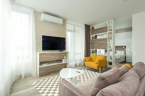 Revival Rugs Gambit 5'3"x8' Machine Washable Area Rug for Living Room Bedroom - 100% Recycled Oeko-TEX Certified, Medium Pile, Green, Beige in Light Modern Living Room with TV