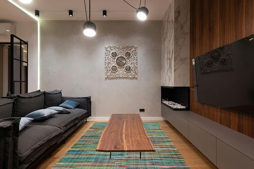 SAFAVIEH Rag Rug Collection Area Rug - 6' x 9', Green & Multi, Handmade Boho Stripe Cotton, Ideal for High Traffic Areas in Living Room, Bedroom (RAR240E) in Dark Wood Living Room with Black Couch
