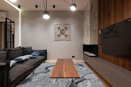 GLORY RUGS Modern Abstract Area Rug 8x10 Grey Black Large Rugs for Home Office Bedroom and Living Room in Dark Wood Living Room with Black Couch