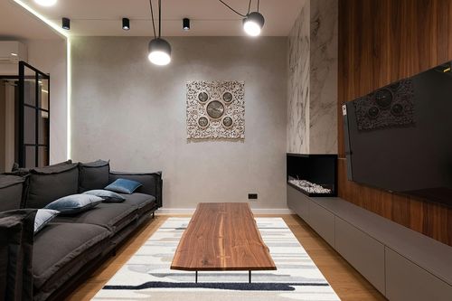 Abani Rugs Cream and Gray 6 ft. x 9 ft. Contemporary Neutral Paint line Area Rug. Superior Turkish Stain Resistant Area Rug in Dark Wood Living Room with Black Couch