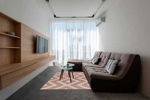 Mark&Day Outdoor Rugs, 5x7 Squaw Modern Dark Coral/Off-White Indoor/Outdoor Area Rug, Pink Off-White Carpet for Patio, Porch, Deck, Bedroom, Living Room or Kitchen (5'3" x 7') in Grey Living Room with Brown Couch