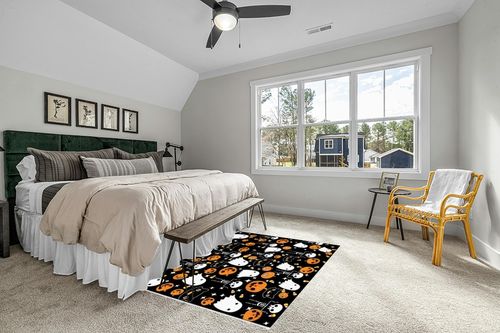 Large Area Rug, Halloween Non-Slip Indoor Accent Area Carpet, Orange Pumpkin White Ghost Skeleton Black Fluffy Shaggy Runner Rug for Living Room, Bedroom, Kids Room, 5'x 7' in Grey Traditional Bedroom with King Bed