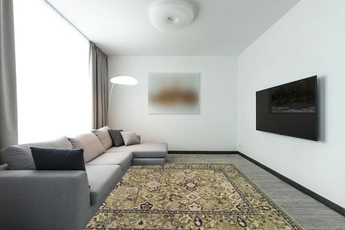 SUPERIOR Radcliffe Collection Area Rug, 8mm Pile Height with Jute Backing, Traditional European Tapestry Design, Fashionable and Affordable Woven Rugs - 8' x 10' in Modern Living Room with Grey Couch