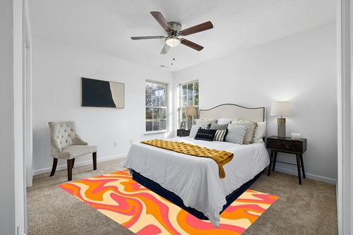 PeeNoke 1970 Wavy Swirl Seamless Orange Pink Colors Hand Drawn Seventies Style Area Rug Outdoor Patio Rug Play Mat Floor Mat Modern Carpet Non-Slip Home Decor Living Room Bedroom Nursery, 6x9 ft in White and Yellow Modern Bedroom