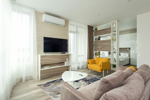 Blue Contemporary Fade Resistant Living Room Area Rug in Light Modern Living Room with TV