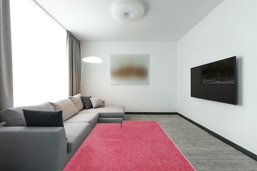 Furnish my Place Modern Plush Solid Color Rug - Pink, 6' x 9', Pet and Kids Friendly Rug. Made in USA, Rectangle, Area Rugs Great for Kids, Pets, Event, Wedding, Living Room in Modern Living Room with Grey Couch