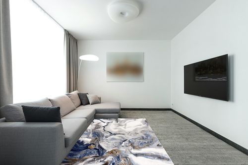 Abani Rugs Abstract Design 5’3” x 7’6” (5'x8') Bedroom Rug - Grey, Brown & Blue Modern Multi-Dimensional Non-Shedding Area Rug in Modern Living Room with Grey Couch