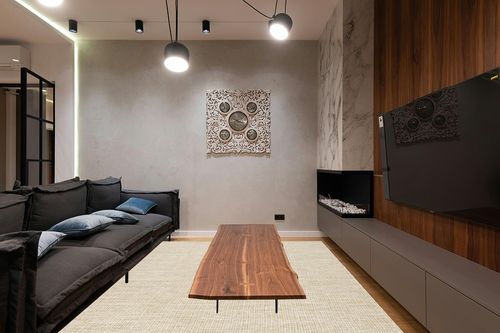 SAFAVIEH Montauk Collection Area Rug - 9' x 12', Green Olive, Handmade Flat Weave Cotton, Ideal for High Traffic Areas in Living Room, Bedroom (MTK250Y) in Dark Wood Living Room with Black Couch